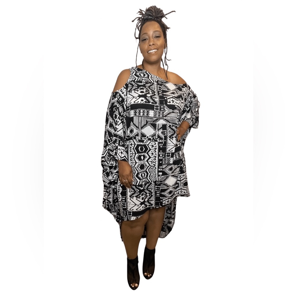 Aztec Asymetrical Off the Shoulder Tunic/Dress (Plus Size)  NWT